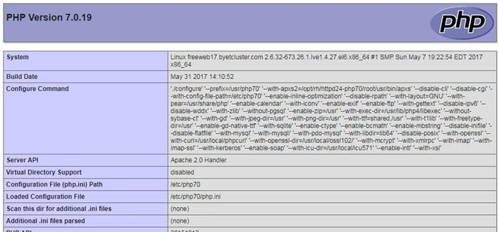 PHP Settings phpinfo file PHP Settings phpinfo file