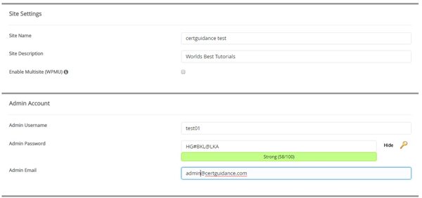 Softaculous site name admin account detail Softaculous site name admin account detail